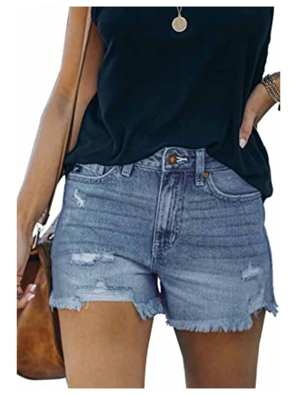 High Waisted Ripped Denim Shorts Frayed Raw Hem Stretch Jean Shorts